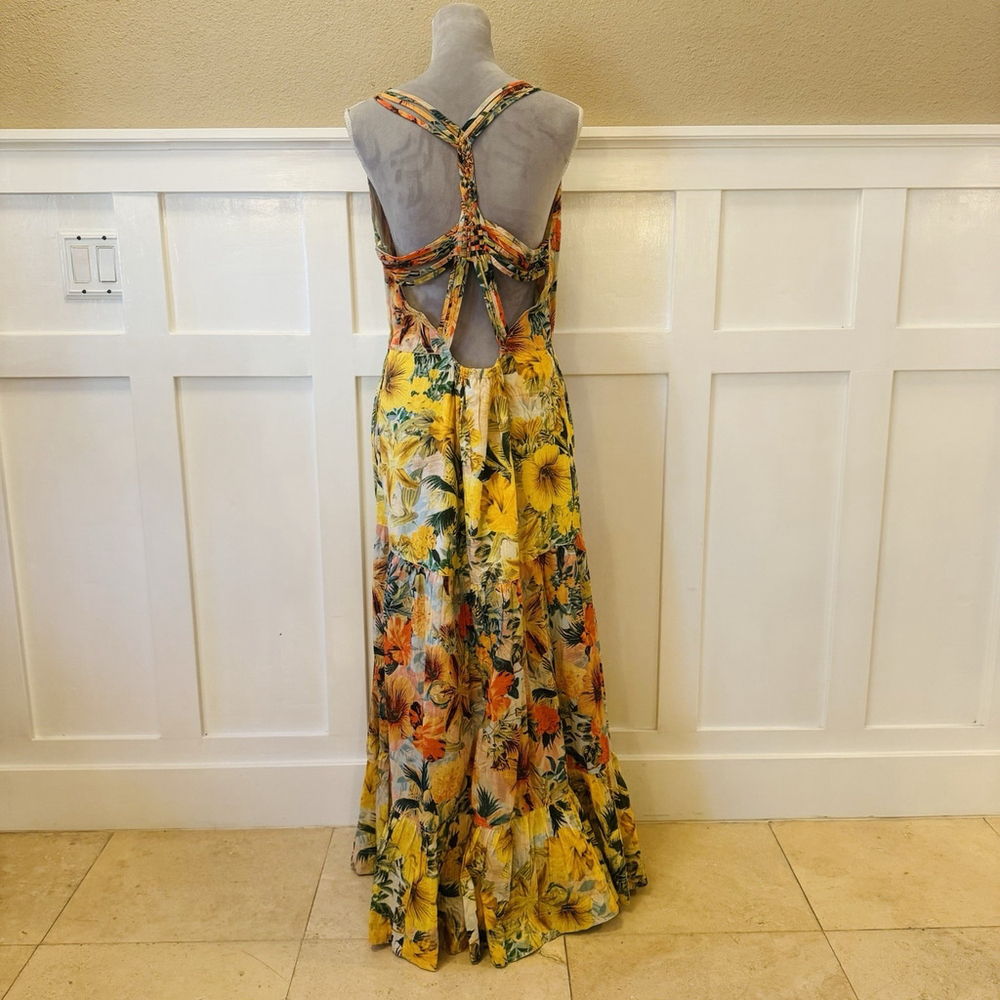 NWT Anthropologie Pilcro Halter Maxi Dress Size:XL Yellow Floral Tier Tropical - Picture 6 of 16